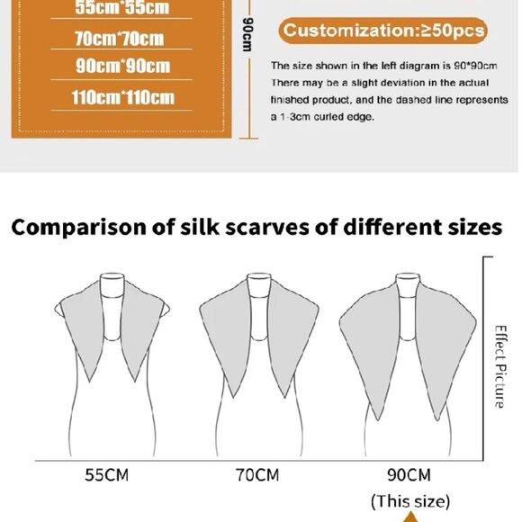 100% Mulberry Silk Scarf Stamps Print Square 35.4”x35.4” (90×90 cm) - Picture 5 of 5